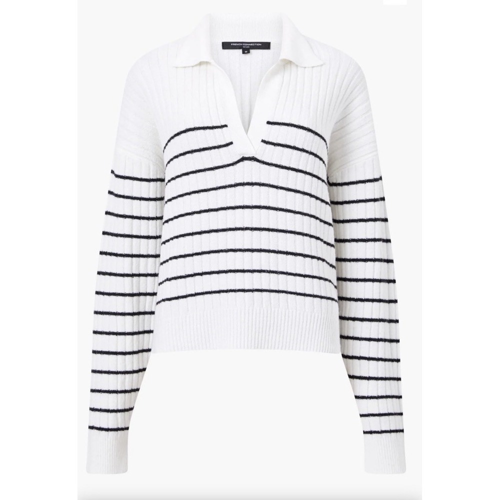 French Connection Womens Vhari Rib Johnny Collar Striped Sweater Stretch Sz M‎